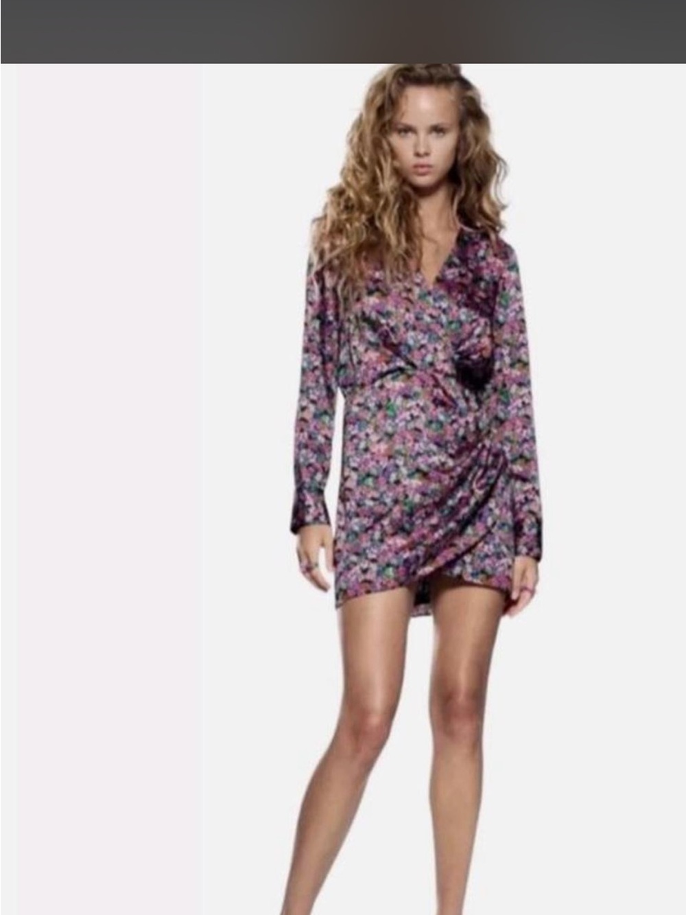 Zara Purple Floral Long Sleeve Wrap Mini Dress